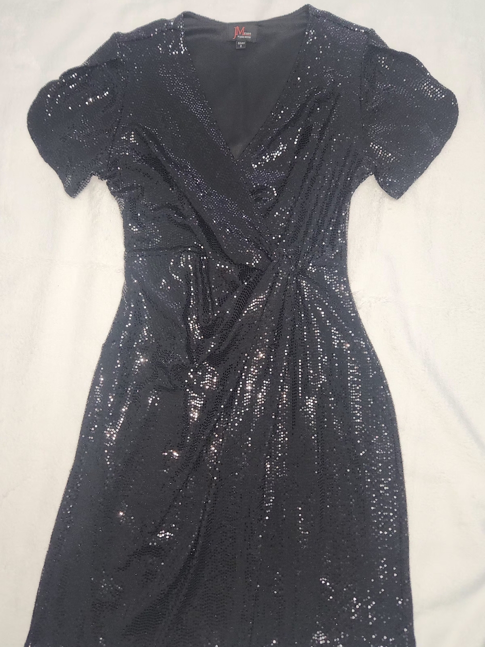 JM Collection Black Sequin Wrap Dress